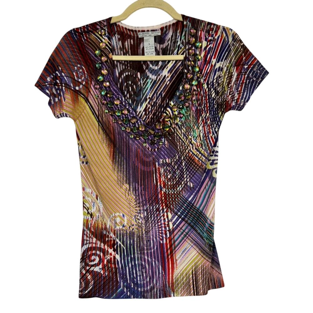Alberto Makali Colorful Rhinestone Studded Y2K Blouse Women S McBling Maximalist